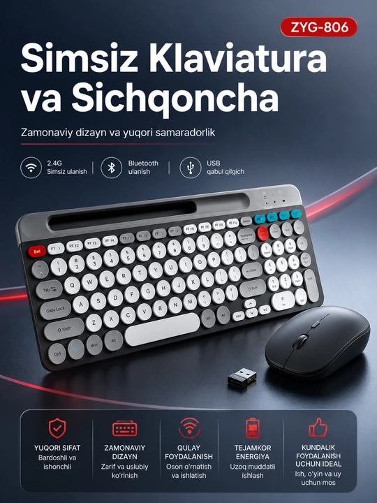 Klaviatura va sichqoncha simsiz va simli mexanik rgb kompyuter va noutbuk uchun - 