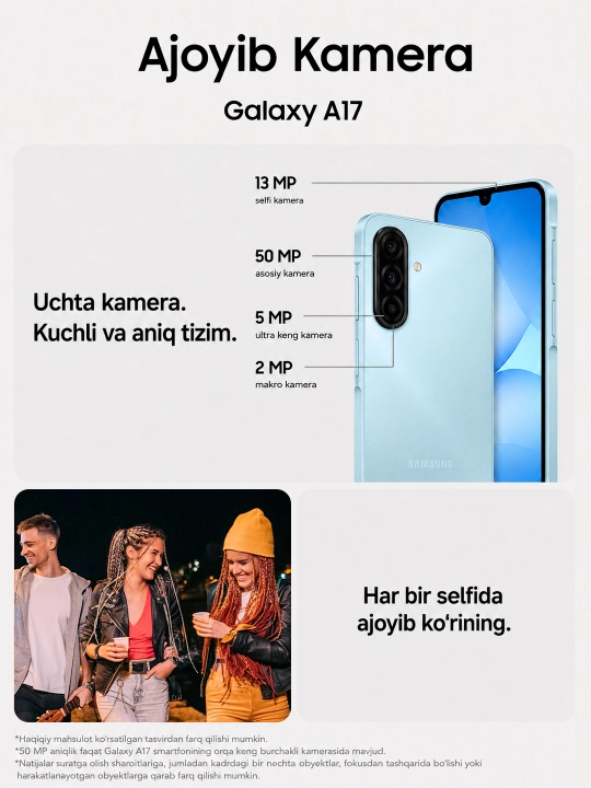 Смартфон Samsung Galaxy A17, 6.7" 90Гц экран, камера 50Мп, батарея 5000 мАч