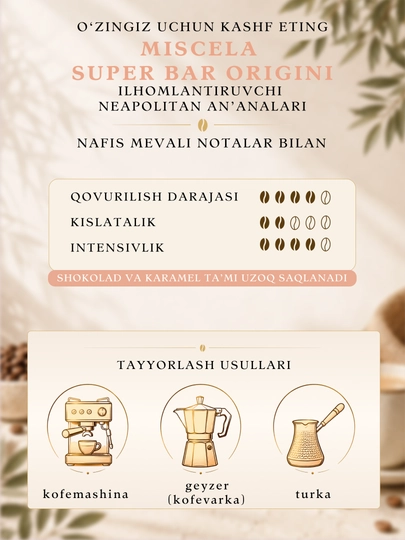 Toraldo Miscela Super Bar Origini donali kofe 95% arabika, 1 kg