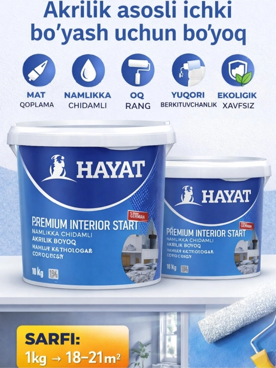 HAYAT Ichki devorlar uchun akril bo‘yoq - 