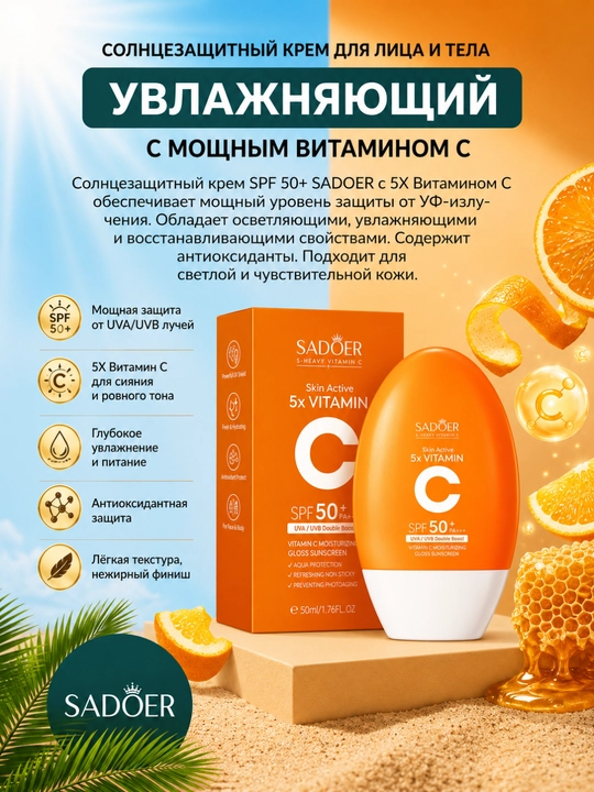 Yuz va tana uchun SPF 50 PA++++ quyoshdan himoyalovchi krem