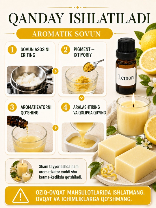 Sham va sovun uchun xushbo‘y hid, aromatizator, atirlar