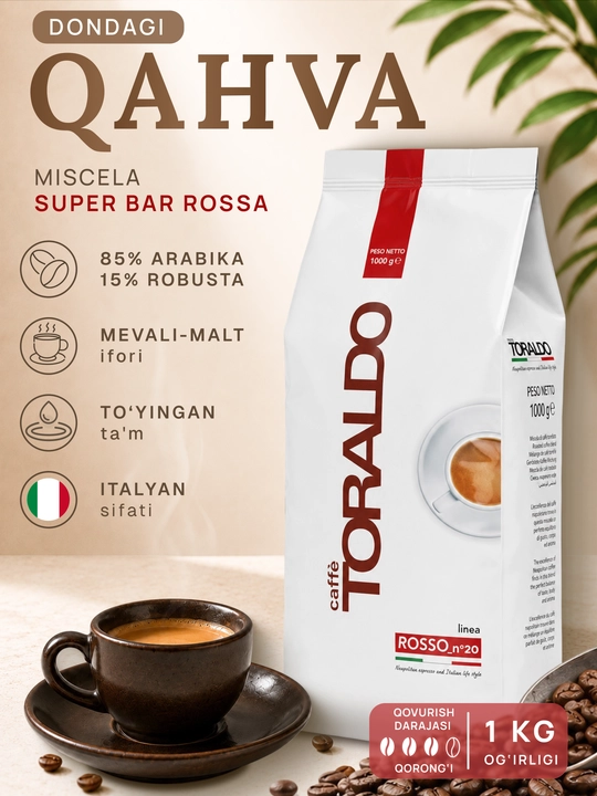 Toraldo Miscela Super Bar Rossa donali kofe 85%, arabika, 1 kg