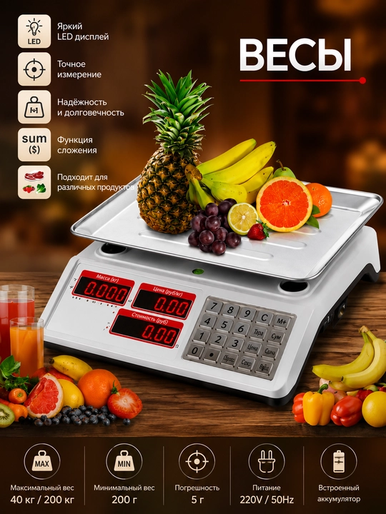Электронные платформенные весы для грузов до 40 кг и 200 кг, высокая точность - 