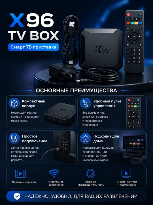 X96 TV BOX Смарт ТВ приставка, медиаплеер для телевизора с пультом