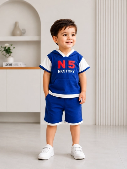 O‘g‘il bolalar uchun N5 sport to‘plami, kapyushonli, futbolka va shortik, 1–3 yosh - 