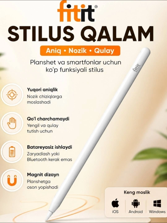IPad uchun simsiz stilus-ruchkaUSB-C quvatlash moslamasi,magnit mahkamlagich va aniq yozuv