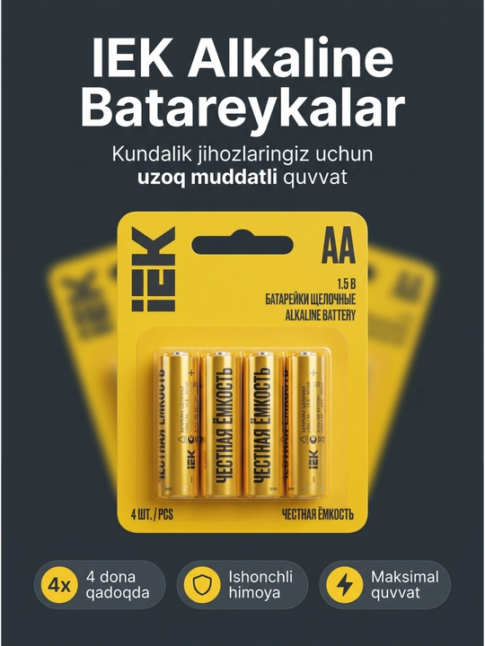 IEK ishqoriy (Alkaline) batareykalar to'plami (qadoqda 4 dona) - 