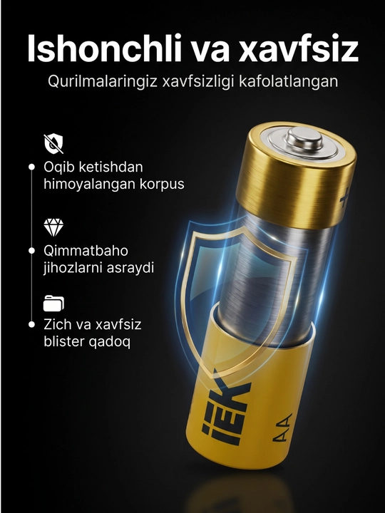 IEK ishqoriy (Alkaline) batareykalar to'plami (qadoqda 4 dona)