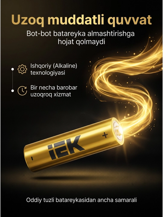 IEK ishqoriy (Alkaline) batareykalar to'plami (qadoqda 4 dona)