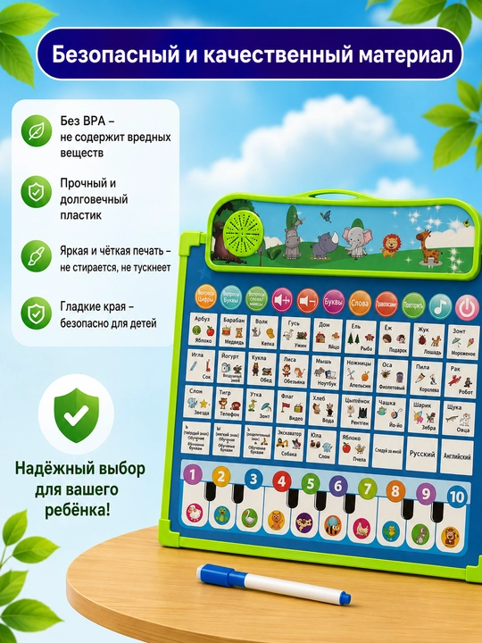 O‘zbek tilida musiqiy o‘rgatuvchi doska-planshet: alifbo, so‘zlar, ovoz, 3+