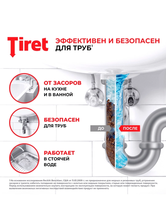 Гель для устранения засоров в трубах Tiret Professional, 1 л