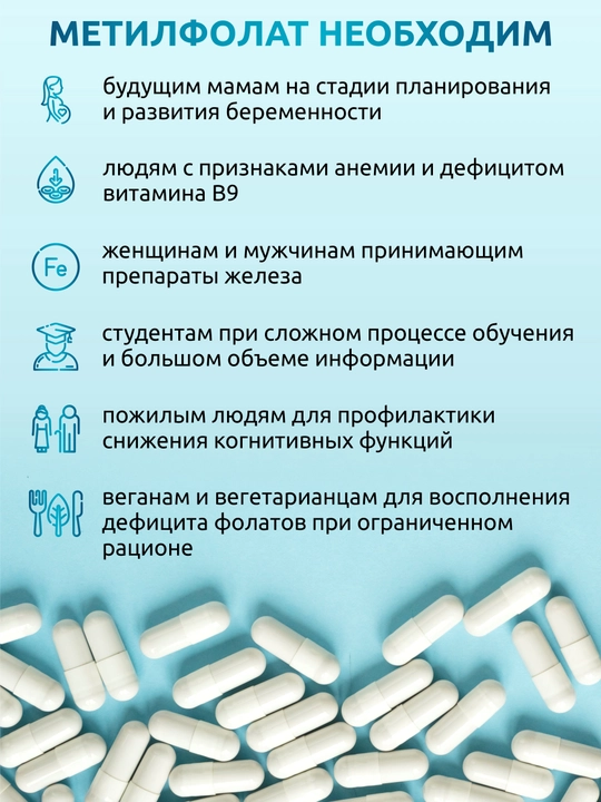 Metilfolat, SOLAB, 400 mkg, 60 kapsula