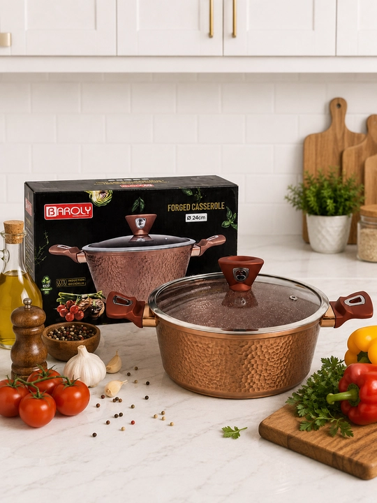 Granit qoplamali va shisha qopqoqli kastryulka, kuyishga qarshi kastryulka