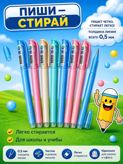 Gel ruchka, o‘chiriladigan, ko‘k rangli, yoz-o‘chir - 