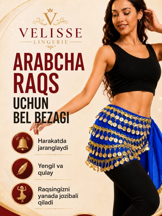 Arabcha raqs uchun bel bezagi, tangali belbog‘, ayollar raqs aksessuari - 