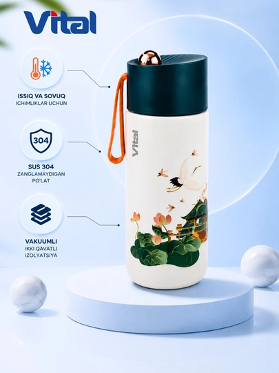 VITAL zanglamas po‘latdan ishlangan termos, suv uchun idish, 360 ml - 