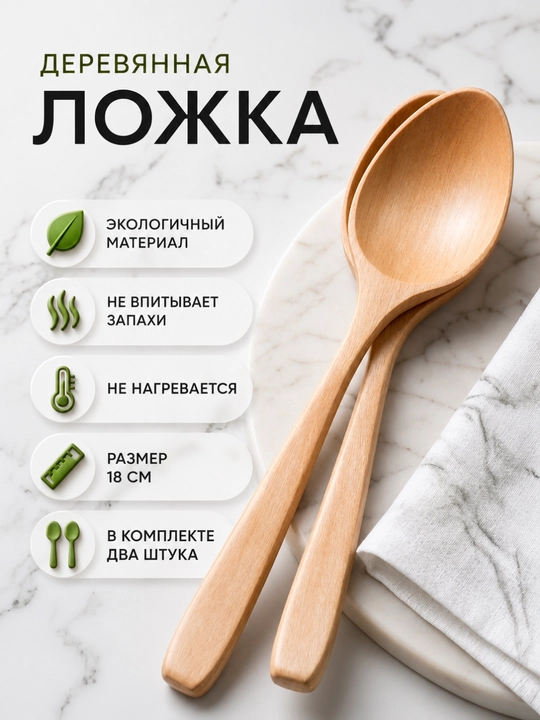 Деревянная ложка, 2 шт - 