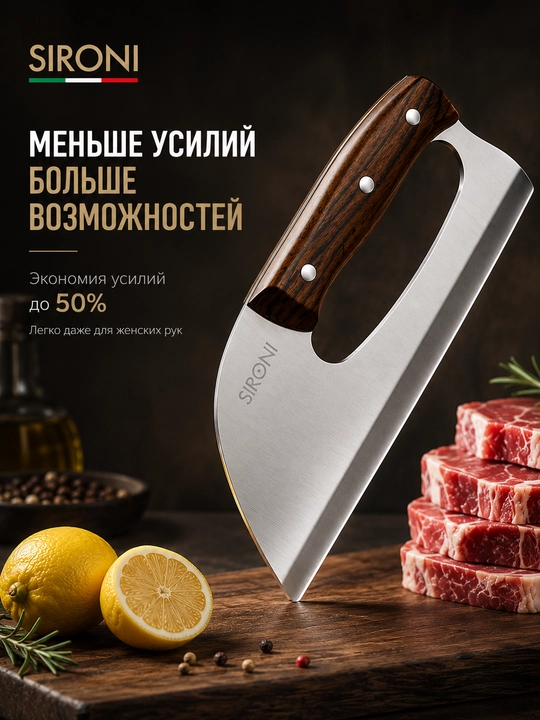 Кухонный нож для мяса SIRONI, топорик-нож из нержавеющей стали с деревянной ручкой