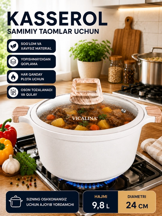 VICALINA qozoni, 9,8 litr - diametri 24 sm bo‘lgan qopqoqli qozon - 