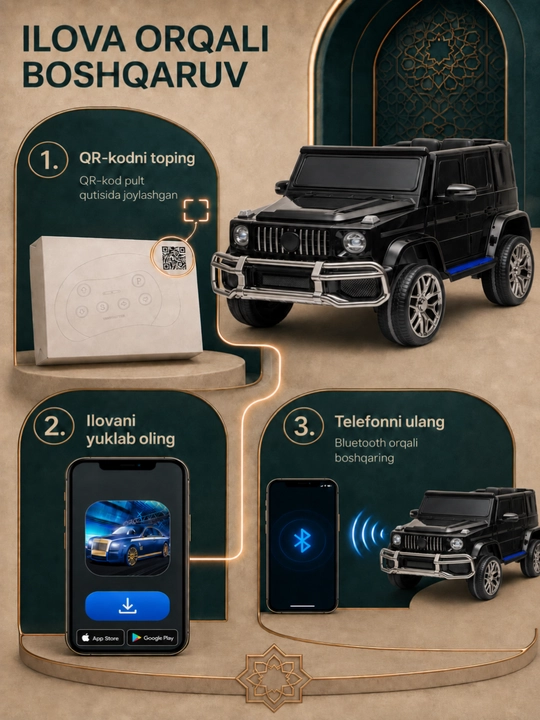 Bolalar elektromobili, Mercedes, Benz G-Class, AMG 4x4, Gelendvagen, boshqaruv pultida