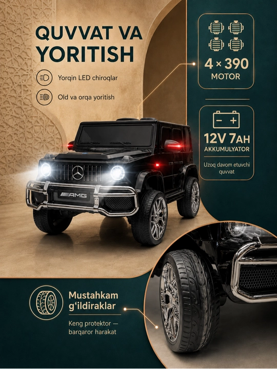 Bolalar elektromobili, Mercedes, Benz G-Class, AMG 4x4, Gelendvagen, boshqaruv pultida