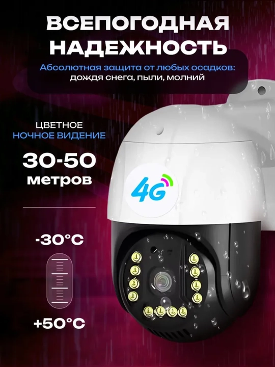 V380 Pro 4G PTZ Камера Видеонаблюдения с SIM-картой, Full HD, 350°