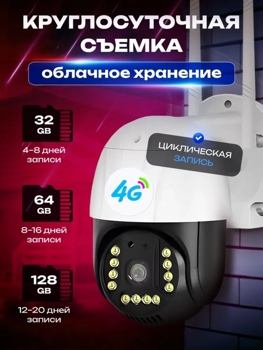 V380 Pro 4G PTZ Камера Видеонаблюдения с SIM-картой, Full HD, 350°