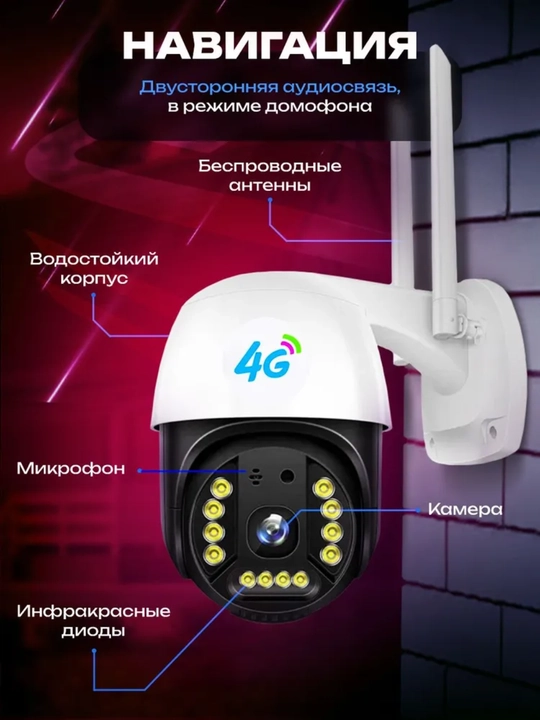 V380 Pro 4G PTZ Камера Видеонаблюдения с SIM-картой, Full HD, 350°