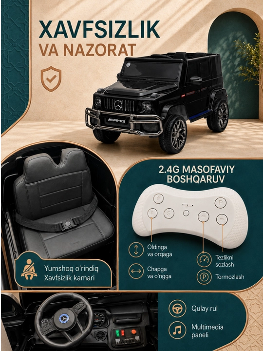 Bolalar elektromobili, Mercedes, Benz G-Class, AMG 4x4, Gelendvagen, boshqaruv pultida