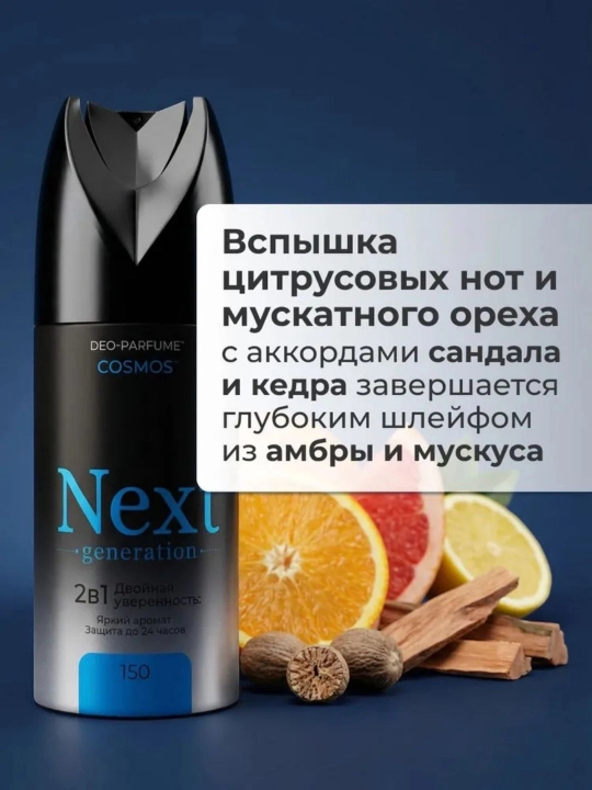 Next Generation erkaklar uchun alyuminiysiz parfyumlangan dezodorant-spreyi, 150 ml