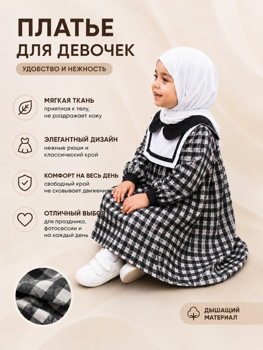 Платье для девочки мусульманского стиля, длинный рукав