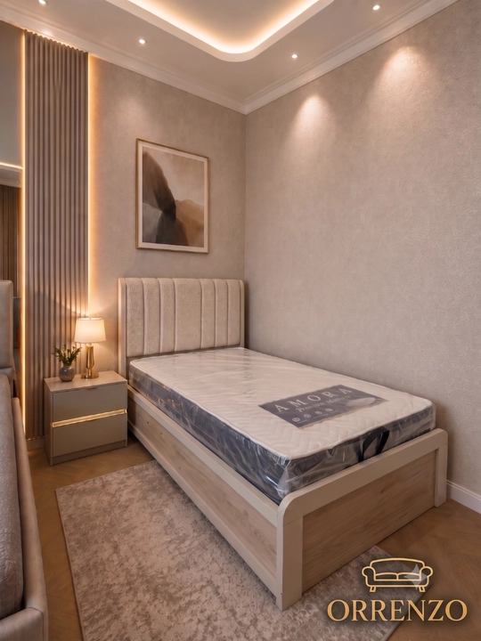 1 kishilik karavot Lumina Comfort — yumshoq bosh qism va ko‘tarish mexanizmi