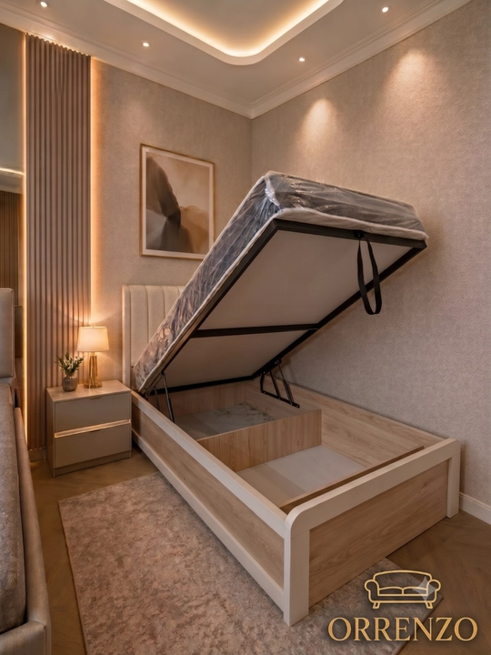 1 kishilik karavot Lumina Comfort — yumshoq bosh qism va ko‘tarish mexanizmi