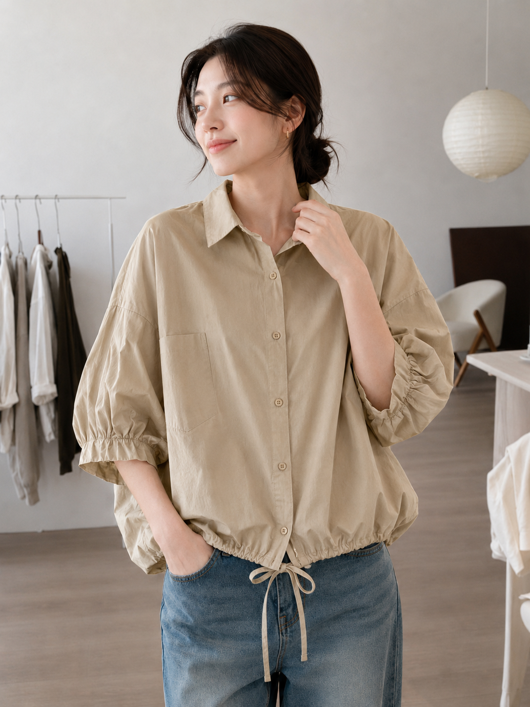 Rubashka ayollar oversize, hajmli yengli erkin rubashka ELLY FASHION