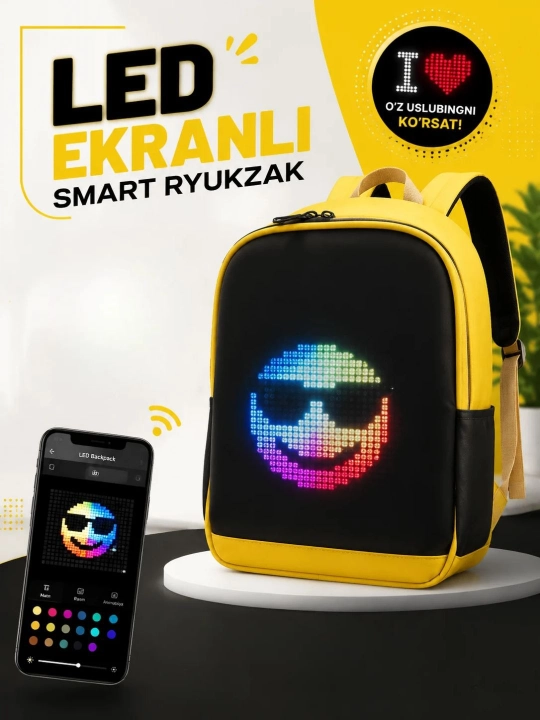 LED ekranli aqlli bolalar ryukzagi – Telefon orqali boshqariladigan, animatsiya va yozuvli