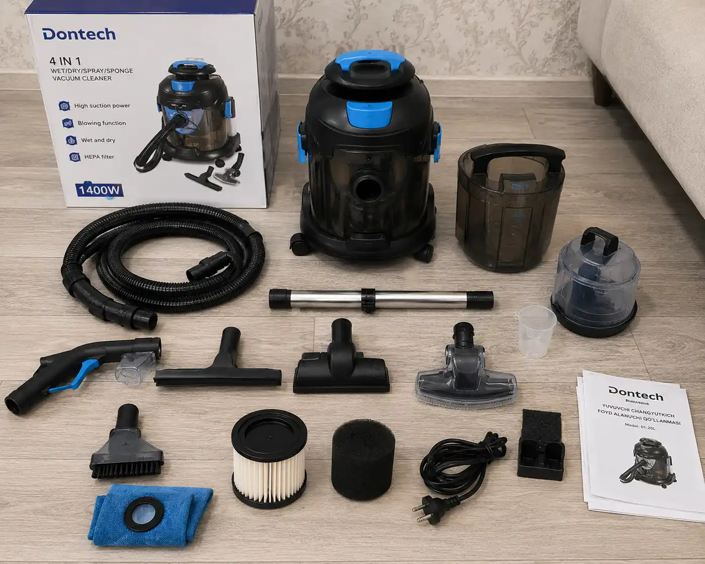 Моющий пылесос Dontech, 4 в 1 – влажная и сухая уборка, функция мойки, 1400 Вт