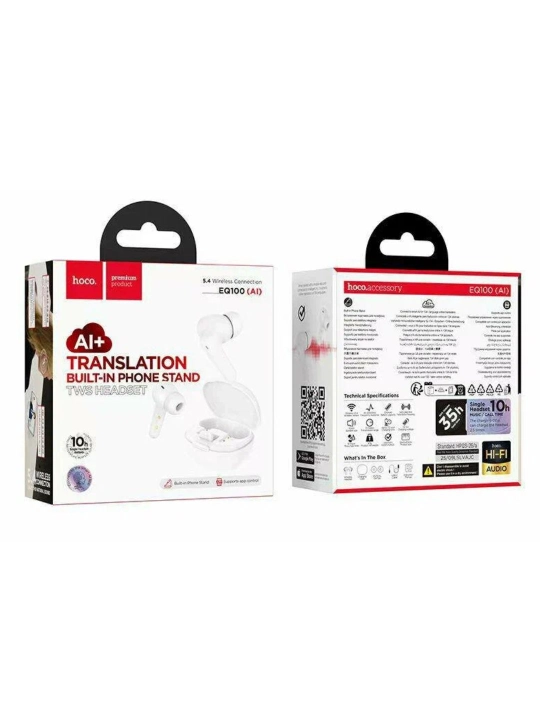 Умные наушники Hoco EQ100 с ИИ переводом, Bluetooth 5.3, Шумоподавление, переводчик