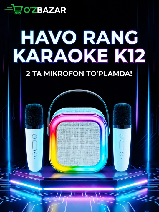 Портативная Bluetooth колонка, с 2 микрофонaми, для караоке - 
