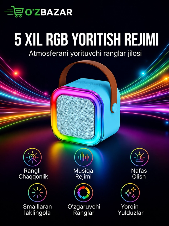 Karaoke uchun 2 ta mikrofonli portativ Bluetooth kolonka