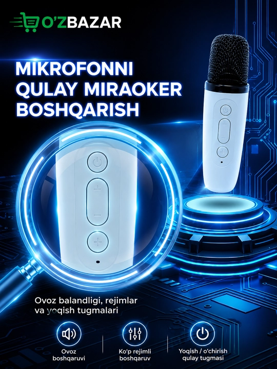 Karaoke uchun 2 ta mikrofonli portativ Bluetooth kolonka