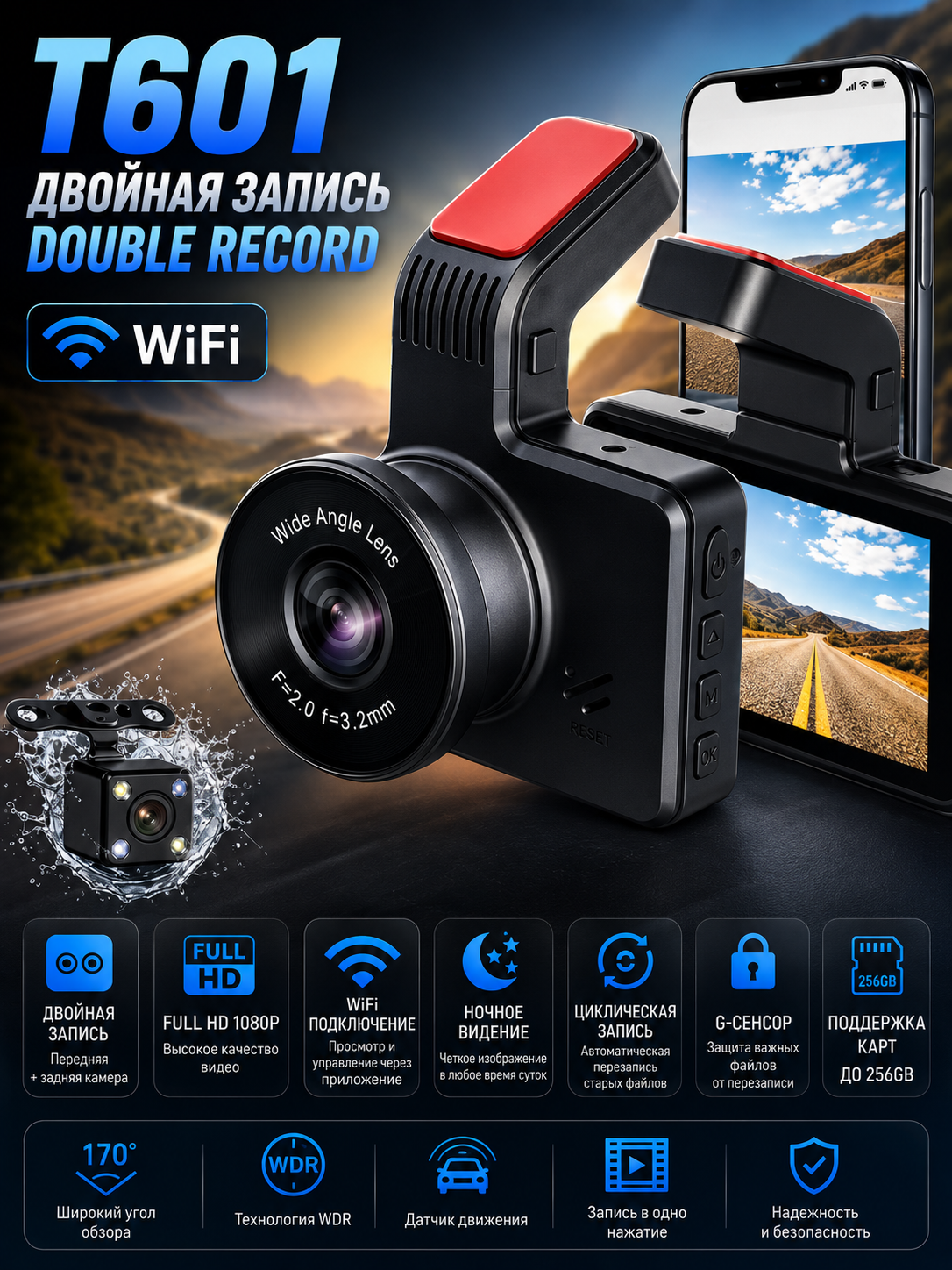 7 xil Mini videoregistratorlar 1080P Full HD, G-Sensor, WDR, avtomobil uchun