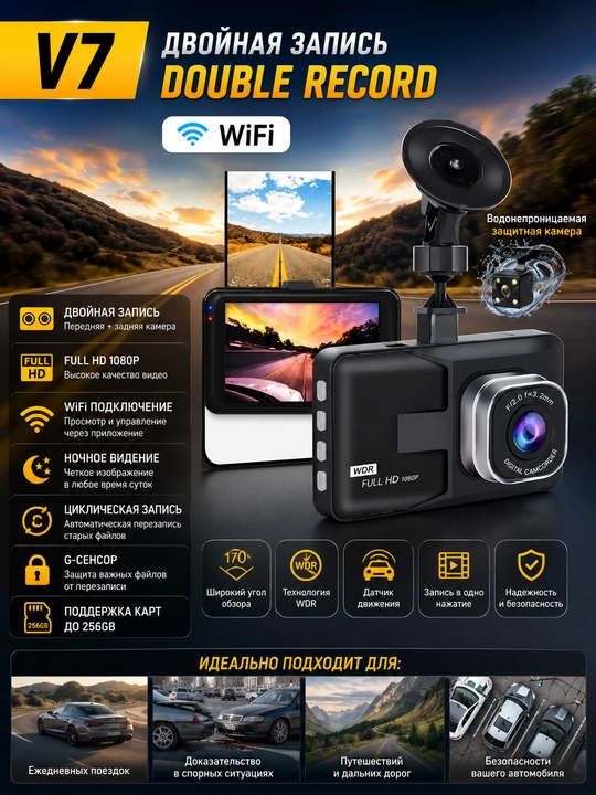 7 xil Mini videoregistratorlar 1080P Full HD, G-Sensor, WDR, avtomobil uchun