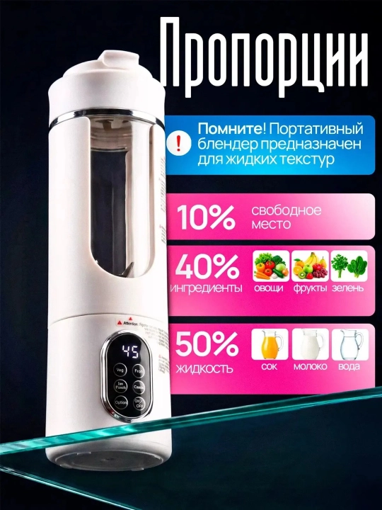 Мини портативный блендер для смузи и коктейлей 530 мл, шейкер, соковыжималка спортивная