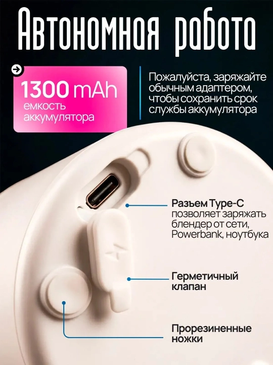 Мини портативный блендер для смузи и коктейлей 530 мл, шейкер, соковыжималка спортивная