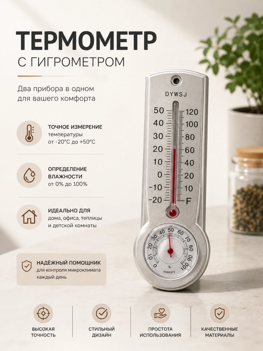 Термометр с гигрометром аналоговый - 