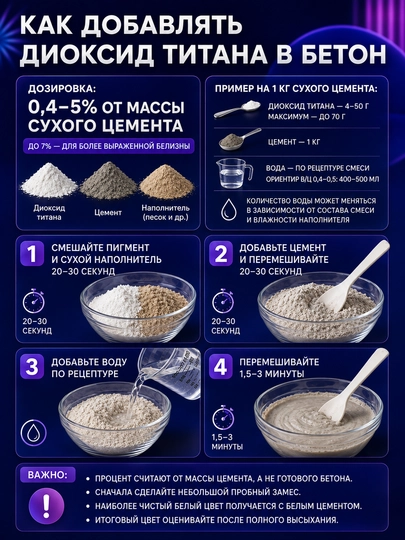 Gips va beton uchun Titan Dioksid, dekorativ buyumlar uchun oq pigment, ijod uchun