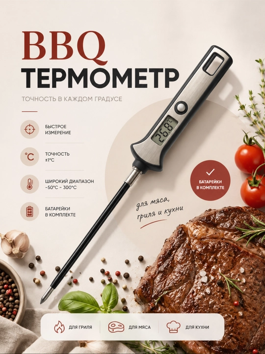 Цифровой термометр для мяса и BBQ - 