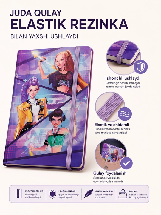 A5 o‘lchamli anime dizaynli bloknot, qattiq muqova, 96 varaq
