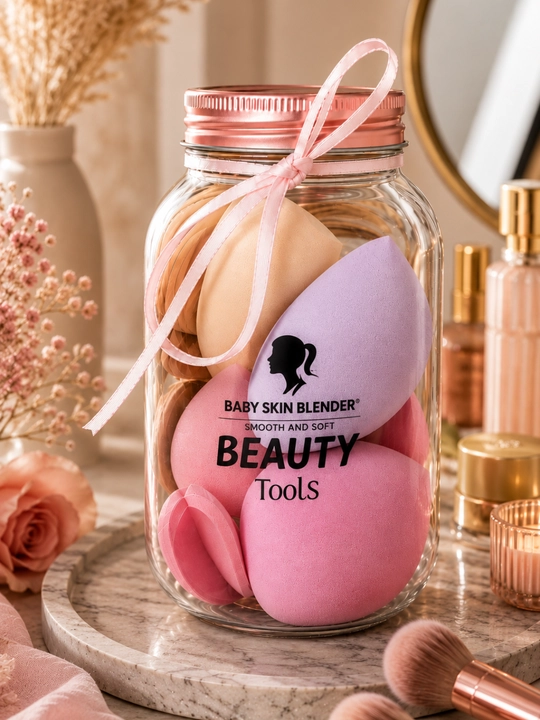 Makiyaj uchun, 10 dona, kosmetik gubkalar to‘plami idishda – Beauty Tools - 